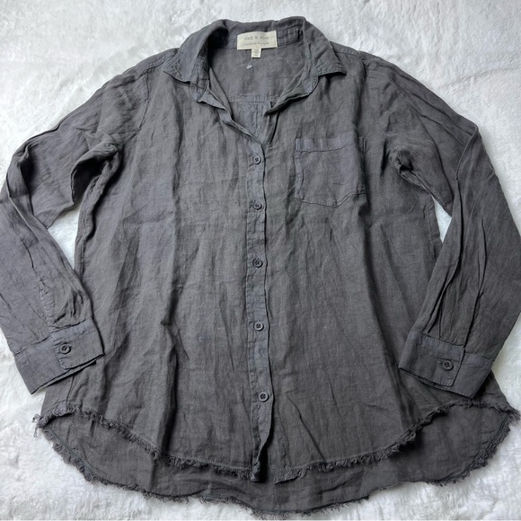 Cloth & Stone 100% Linen Gray Button Down Shirt Raw hem Size Small - Picture 3 of 8